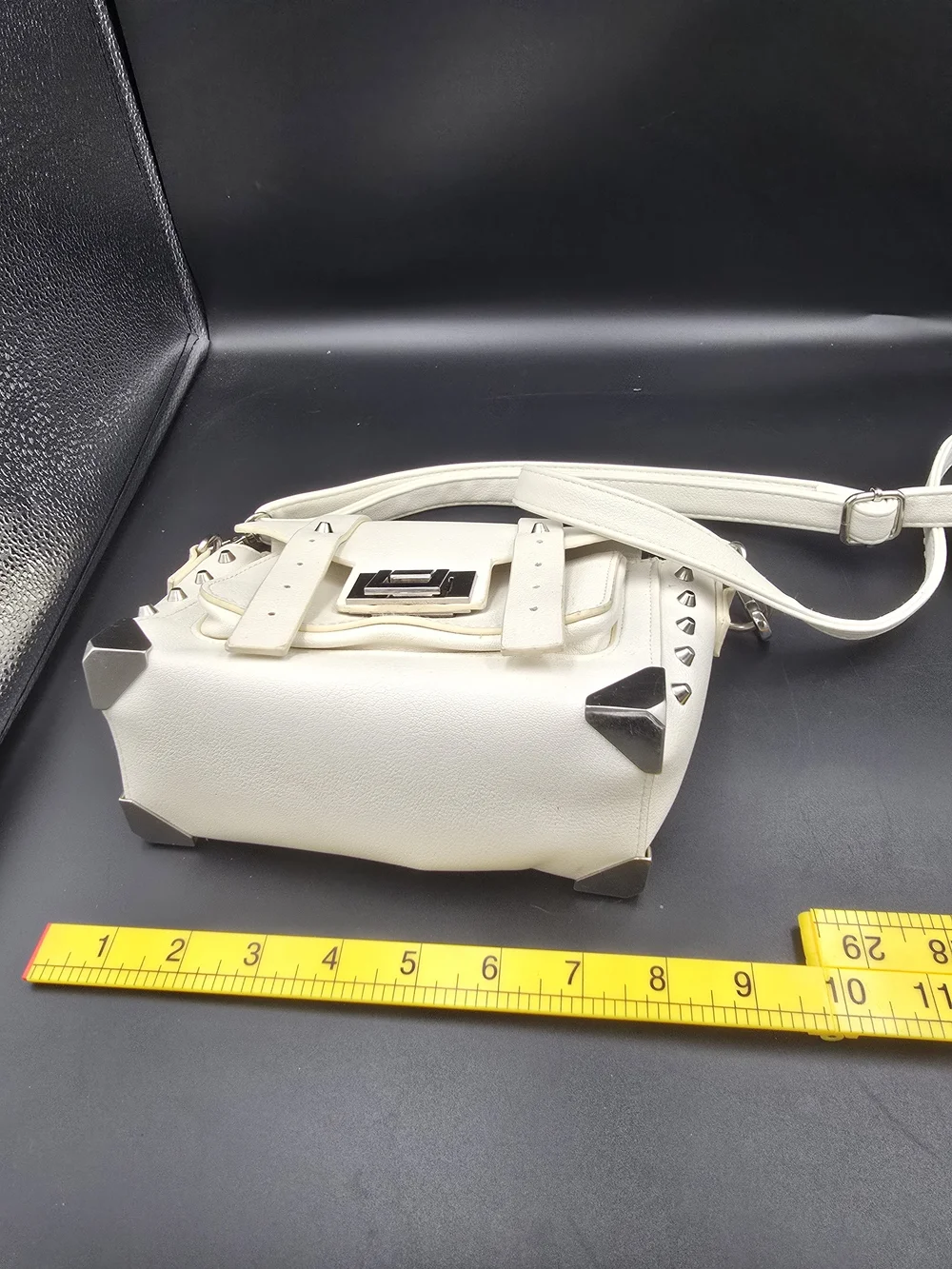 Cream Studded Crossbody Bag with Adjustable Strap